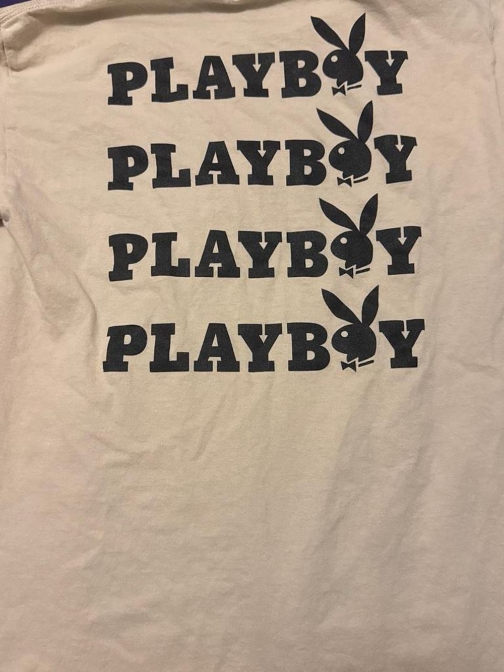 Playboy 2009 Beige Stacked Bunny Logo Graphic T-Shirt Size M Y2K